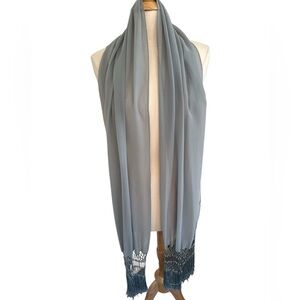 Bijoux Terner Blue Shear Shawl w/Fringe & small metal sparkle beads 21.5”Wx75”L